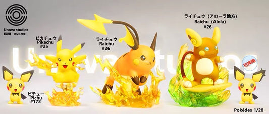 〖Sold Out〗Pokemon Scale World Pichu Pikachu Raichu Alola Raichu #172 #025 #026 1:20 - Unova Studio